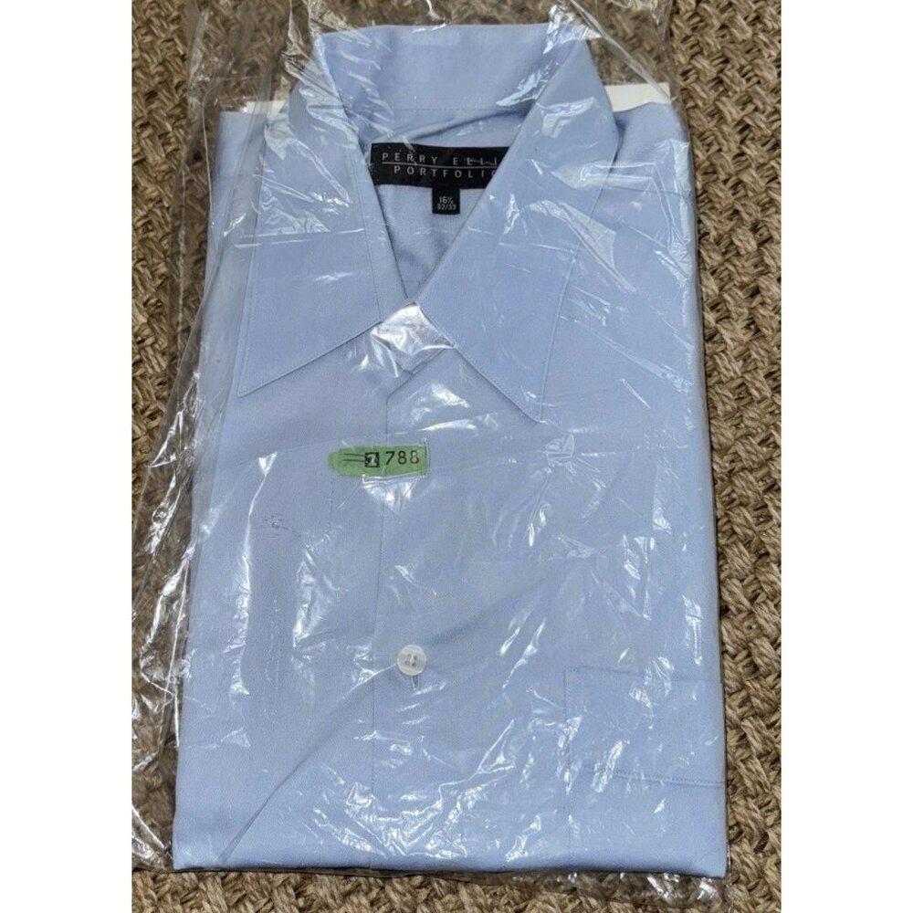 Perry Ellis Portfolio Men's  Blue Cotton Dress Shirt Size  16 1/2 32/33